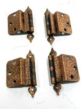 Vintage Hammered Copper Finish Cabinet Hinges USA Lot of 4